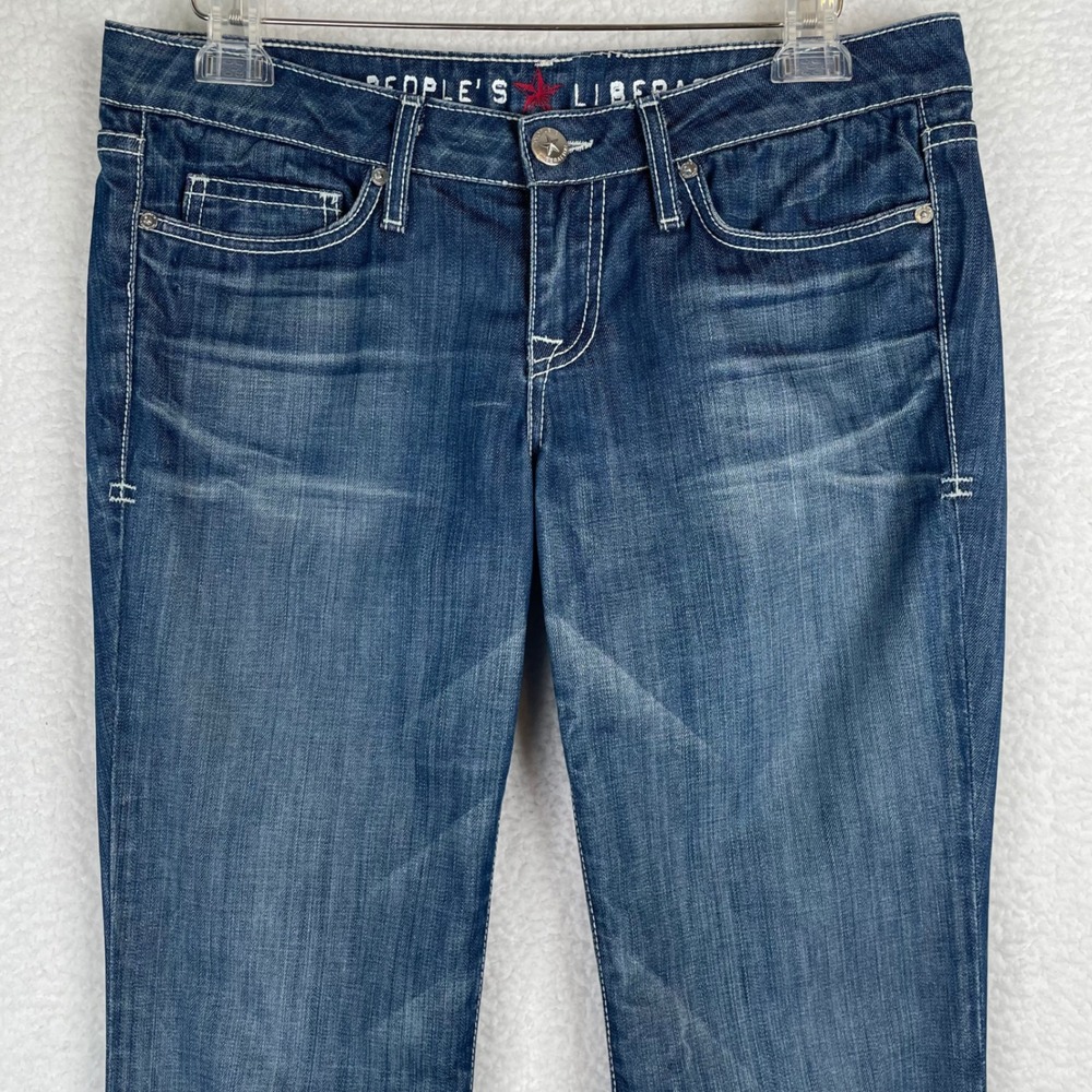 People's Liberation Women's Flare Leg Jeans Medium Wash Star Pocket Size 29